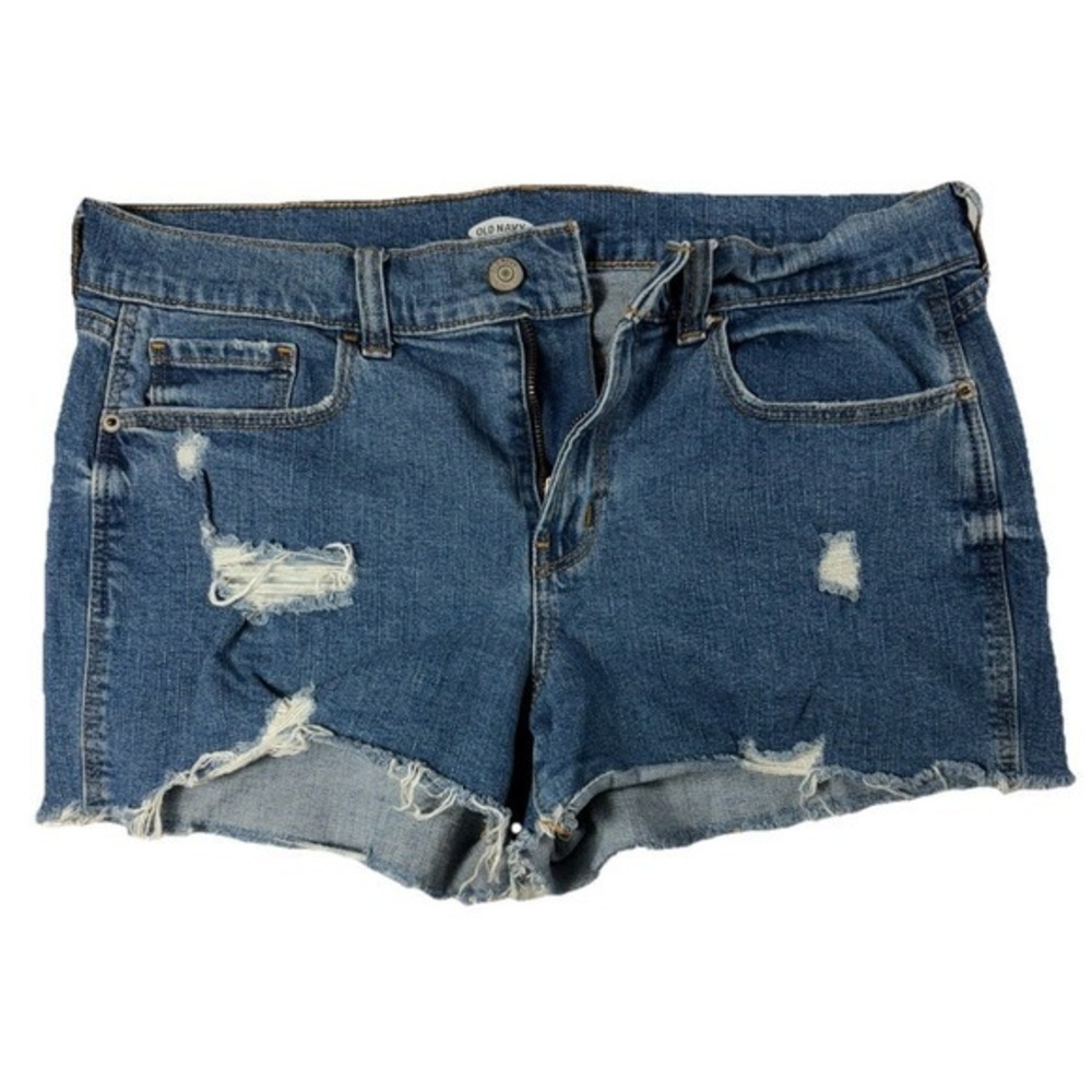 Old Navy Boyfriend Denim Shorts Women's Size 8 Mid Rise Distressed Raw Hem